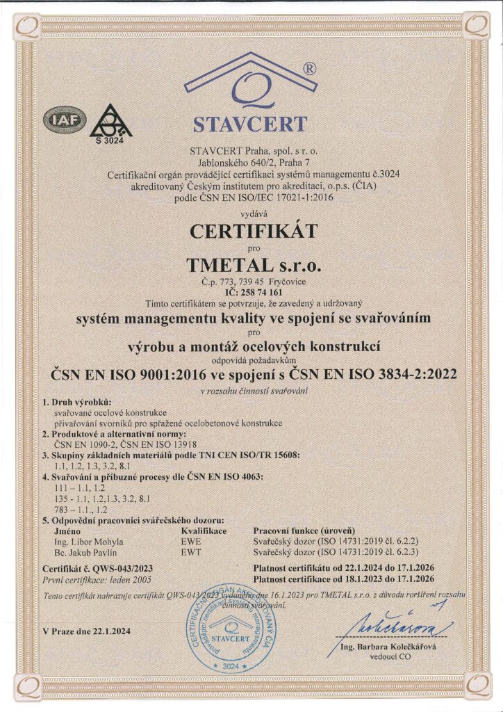 ISO ISO 9001 3834 2 CZ